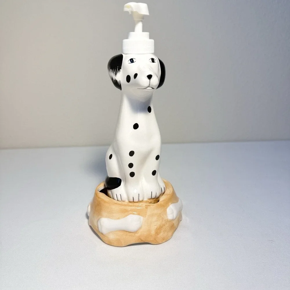 Vintage 1999 Ceramic Dalmatian Dog Soap Pump Dispenser Bathroom Decor